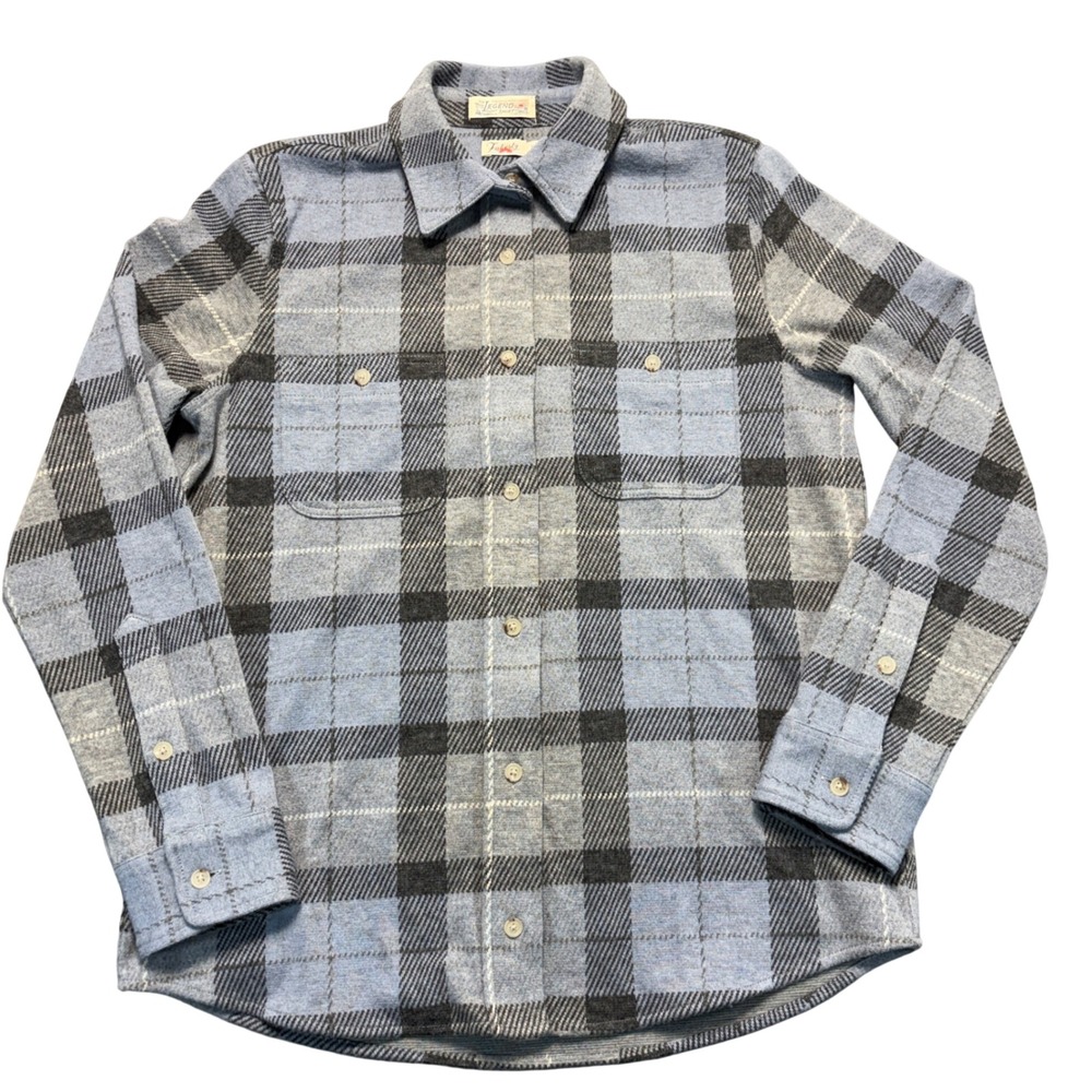 Faherty Legend Shirt Mens Small Blue Grey Plaid Knit Flannel Button Down Stretch